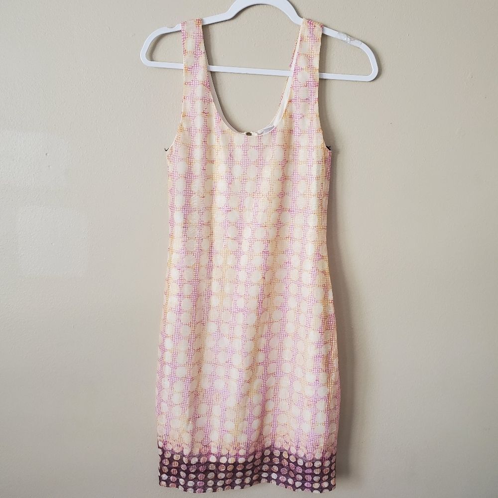 Bar III Yellow Pink Geometric Checkered Mesh Sleeveless Bodycon Mini Dress M